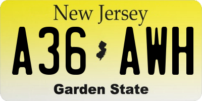 NJ license plate A36AWH