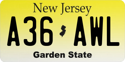 NJ license plate A36AWL