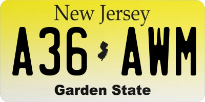NJ license plate A36AWM