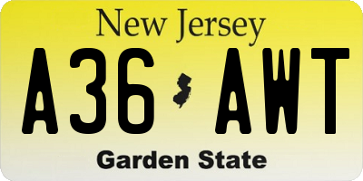 NJ license plate A36AWT