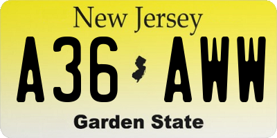 NJ license plate A36AWW