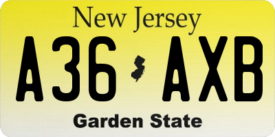 NJ license plate A36AXB