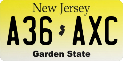 NJ license plate A36AXC