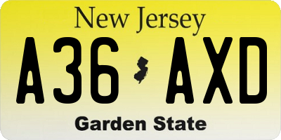 NJ license plate A36AXD
