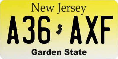 NJ license plate A36AXF