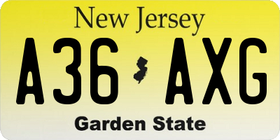 NJ license plate A36AXG