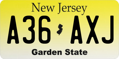 NJ license plate A36AXJ