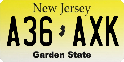 NJ license plate A36AXK