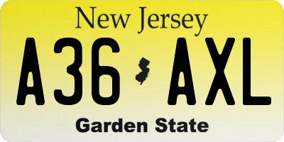 NJ license plate A36AXL