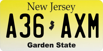 NJ license plate A36AXM