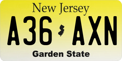 NJ license plate A36AXN