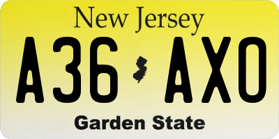 NJ license plate A36AXO