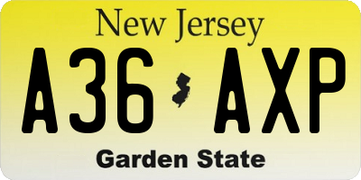 NJ license plate A36AXP