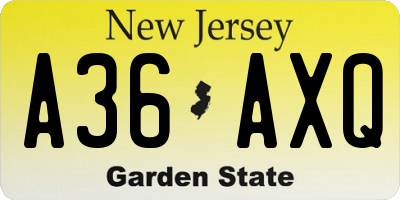 NJ license plate A36AXQ