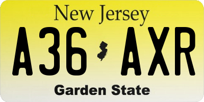NJ license plate A36AXR
