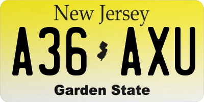 NJ license plate A36AXU