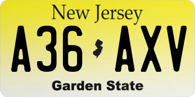 NJ license plate A36AXV