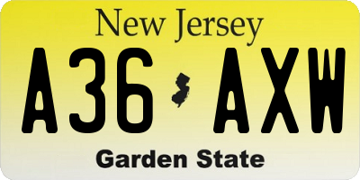 NJ license plate A36AXW