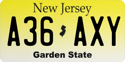NJ license plate A36AXY