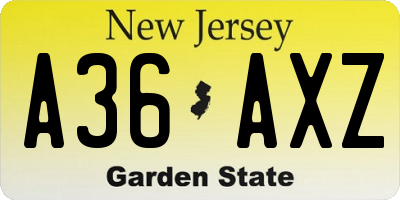 NJ license plate A36AXZ