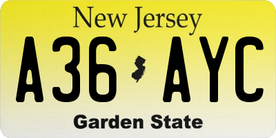 NJ license plate A36AYC