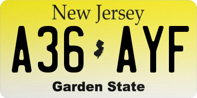 NJ license plate A36AYF