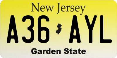 NJ license plate A36AYL