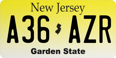 NJ license plate A36AZR