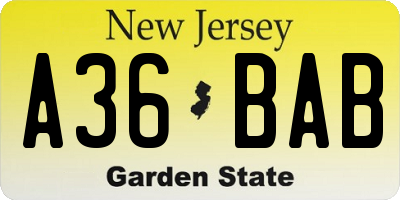 NJ license plate A36BAB