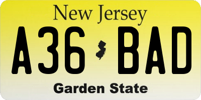 NJ license plate A36BAD