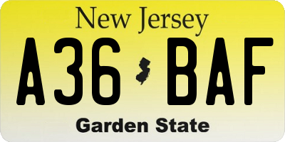 NJ license plate A36BAF