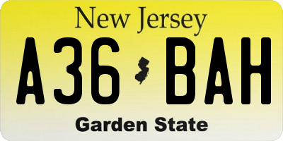 NJ license plate A36BAH