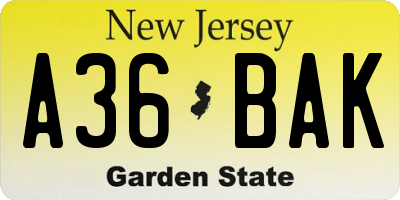 NJ license plate A36BAK