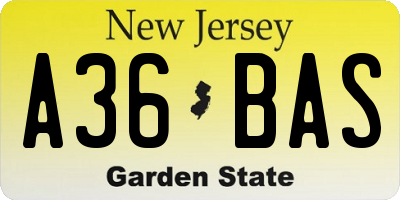 NJ license plate A36BAS