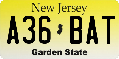 NJ license plate A36BAT