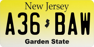 NJ license plate A36BAW