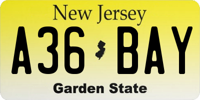 NJ license plate A36BAY
