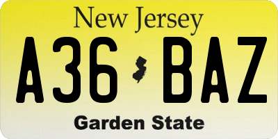 NJ license plate A36BAZ