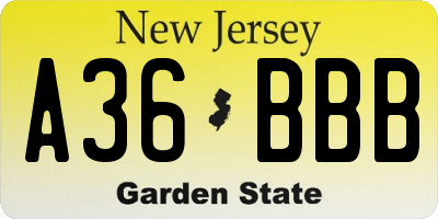 NJ license plate A36BBB