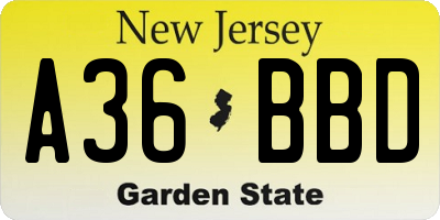 NJ license plate A36BBD