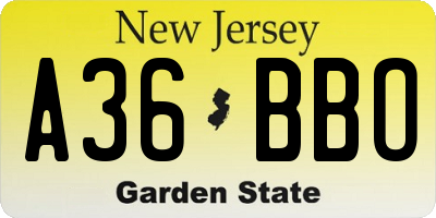 NJ license plate A36BBO