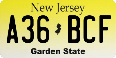 NJ license plate A36BCF