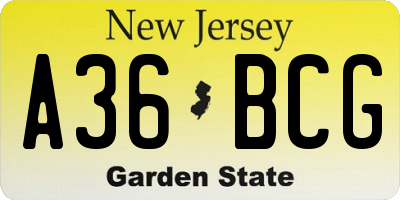 NJ license plate A36BCG