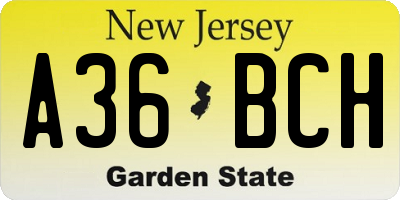 NJ license plate A36BCH