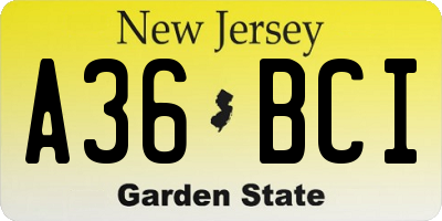 NJ license plate A36BCI