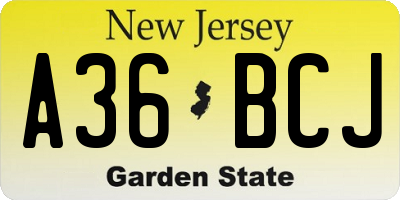 NJ license plate A36BCJ