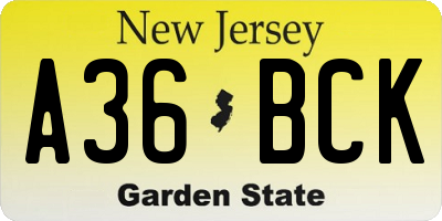 NJ license plate A36BCK