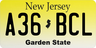NJ license plate A36BCL