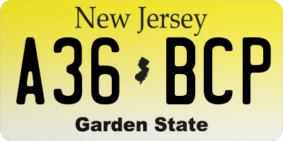 NJ license plate A36BCP