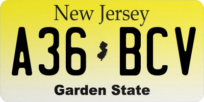 NJ license plate A36BCV